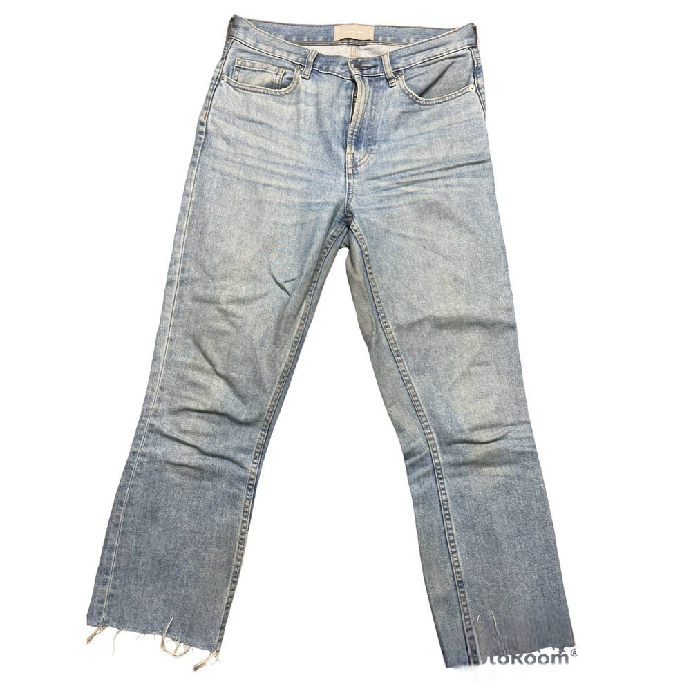 Everlane High Rise Kick Crop Jeans Size 28R Light Blue Distressed